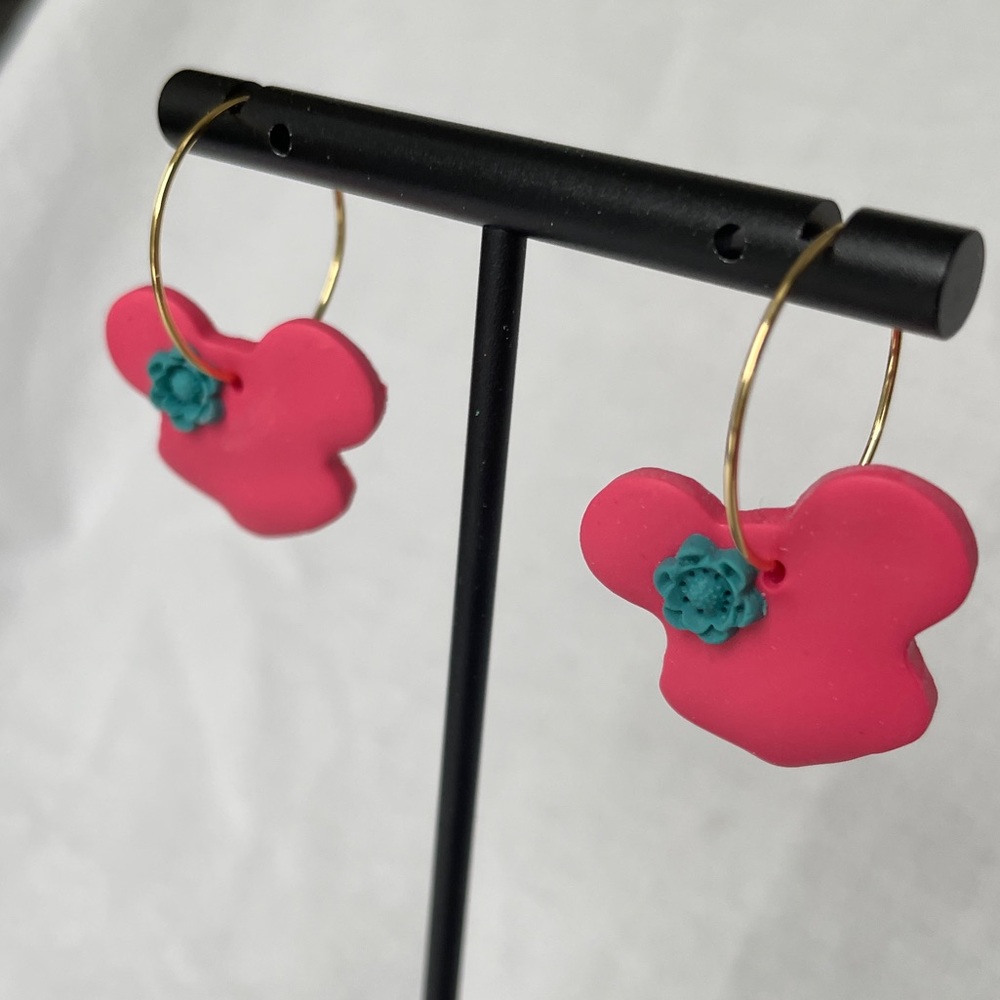 Pink Mouse dangly earrings